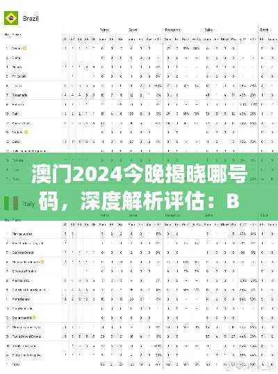 澳门2024今晚揭晓哪号码,深度解析评估:BTP740.08版