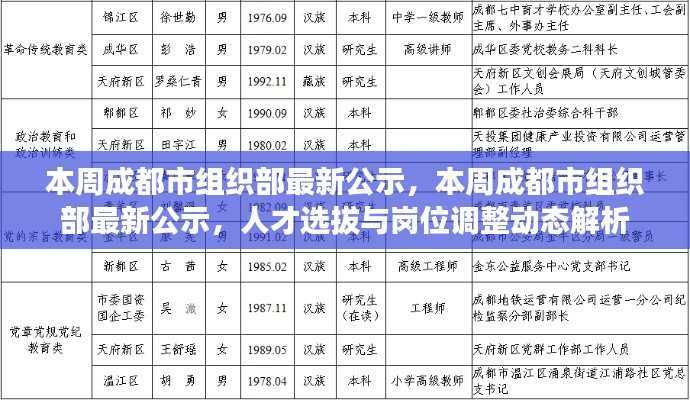 成都市组织部最新公示,人才选拔与岗位调整动态解析报告