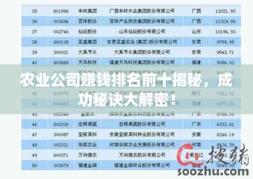 农业公司赚钱排名前十揭秘,成功秘诀大解密!